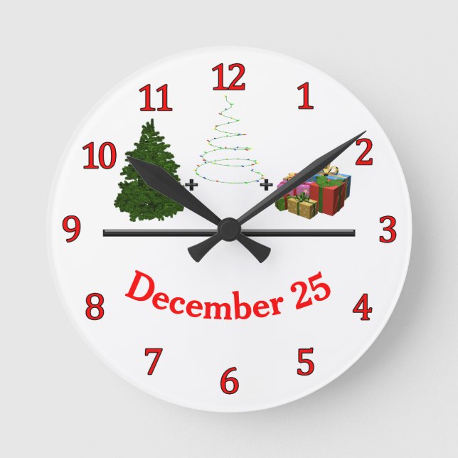 Reloj Redondo Mediano Tree + Lights + Gifts = December 25 (Anverso)
