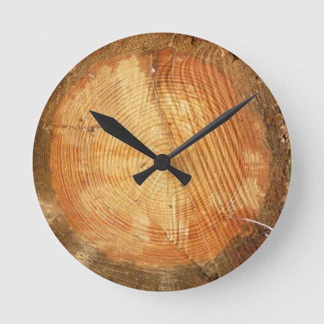 Reloj Redondo Mediano TREE RINGS | natural wood log (Anverso)