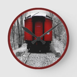 Reloj Redondo Mediano Tren de ferrocarril del patrimonio negro y rojo