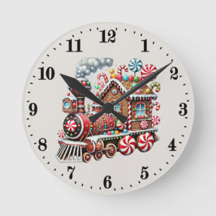 Reloj Redondo Mediano tren de jengibre navideño festivo