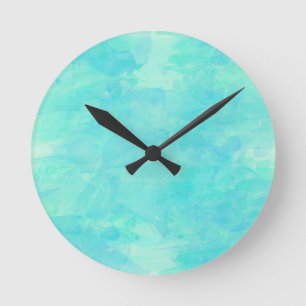 Reloj Redondo Mediano Trendy Tropical Aqua Watercolor Paint Background