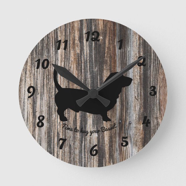 Reloj Redondo Mediano Trendy Wood Faux Basset Hound Wall Clock (Anverso)