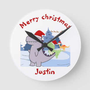 Reloj Redondo Mediano tres dinosaurios navidades regalo, nombre personal