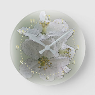 Reloj Redondo Mediano tres flores blancas
