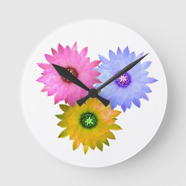 Reloj Redondo Mediano Tres flores de cactus (Anverso)