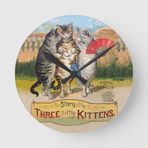 Reloj Redondo Mediano Tres Gatitos Ilustración de Mamá Oca