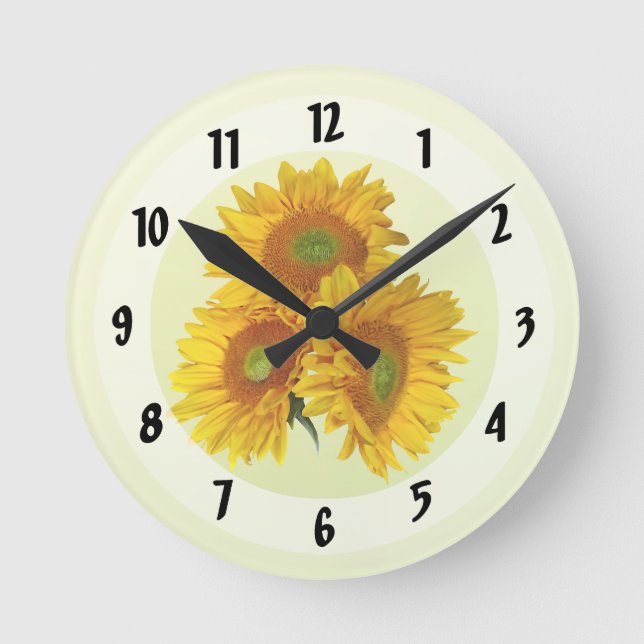 Reloj Redondo Mediano Tres girasoles dorados (Anverso)