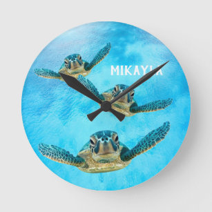 Reloj Redondo Mediano Tres tortugas marinas bebés nadando