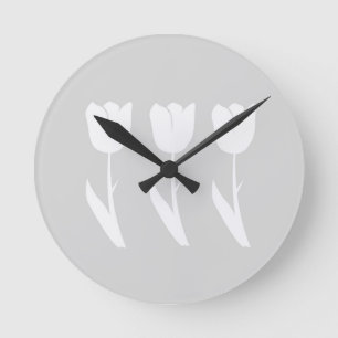 Reloj Redondo Mediano Tres tulipanes en gris y blanco