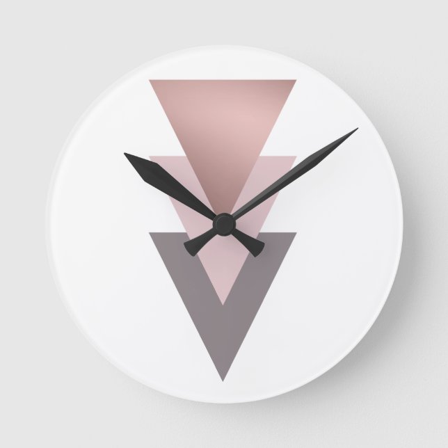 Reloj Redondo Mediano triángulos geométricos de rosa claro y elegante (Anverso)