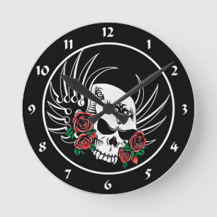 Reloj Redondo Mediano Tribal Skull and Roses