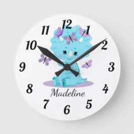 Reloj Redondo Mediano Triceratops de bebé personalizado - Clo de la rond