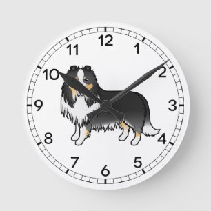 Reloj Redondo Mediano Tricolor Rough Collie Cute Cartoon Dog