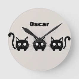 Reloj Redondo Mediano Trío Adorable de Gatos Negros