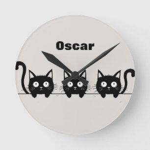 Reloj Redondo Mediano Trío Adorable de Gatos Negros
