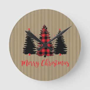 Reloj Redondo Mediano Trío de árboles de navidad de Rustic Farmhouse