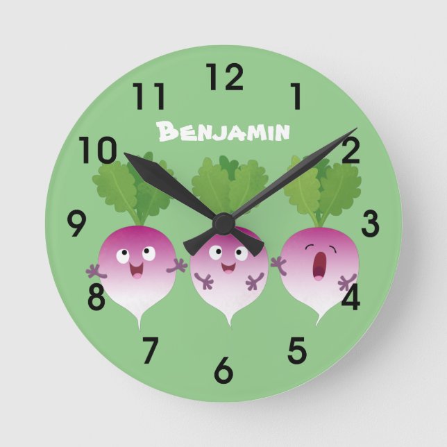 Reloj Redondo Mediano Trío de verduras de nabo lindo personalizado (Anverso)