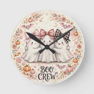 Reloj Redondo Mediano Tripulación de fantasmas con lazo rosa lindo BOO p