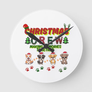 Reloj Redondo Mediano Tripulacion de Navidad amante de los perros - Fami