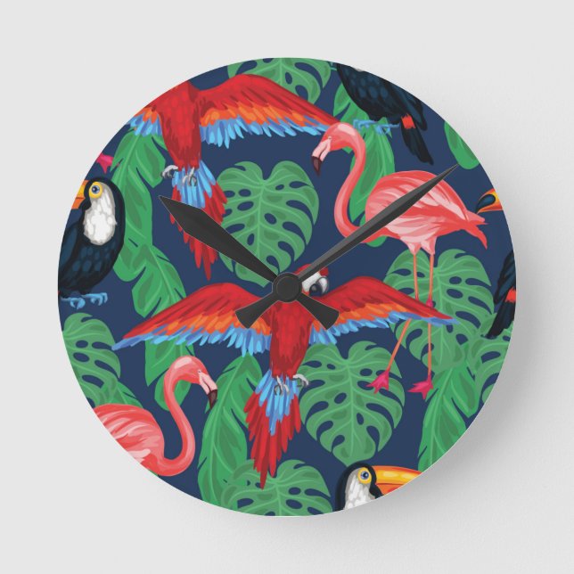 Reloj Redondo Mediano Tropical Birds In Bright Colors (Anverso)