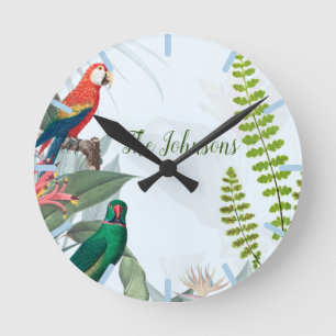 Reloj Redondo Mediano Tropical Birds Parrots & Foliage 
