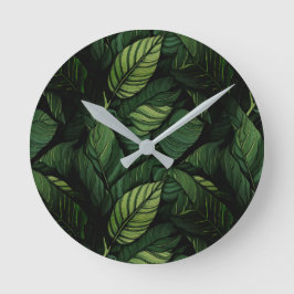 Reloj Redondo Mediano Tropical Green Leaves  Housewarming Gift