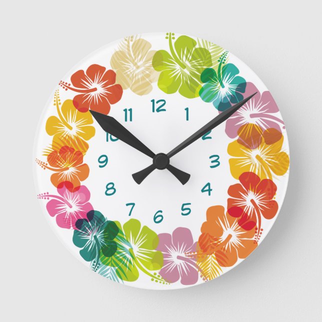 Reloj Redondo Mediano Tropical Hawaiian Floral Design (Anverso)