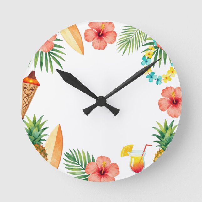 Reloj Redondo Mediano Tropical Hibiscus Frame Aloha Vibes (Anverso)