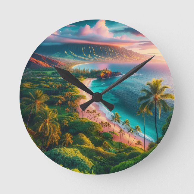 Reloj Redondo Mediano Tropical Maui Island Paradise (Anverso)