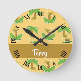 Reloj Redondo Mediano Tropical palm trees pattern