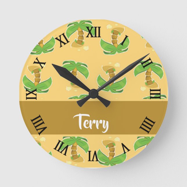 Reloj Redondo Mediano Tropical palm trees pattern (Anverso)