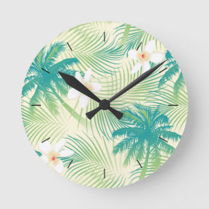 Reloj Redondo Mediano Tropical summer palm trees
