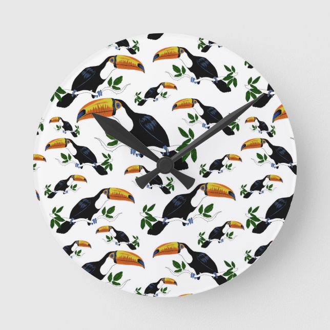 Reloj Redondo Mediano Tropical Toucans - Playful Jungle (Anverso)