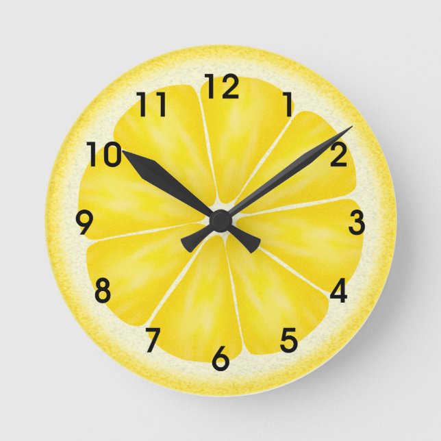 Reloj Redondo Mediano Trozo De Fruta De Cítricos De Limón Amarillo (Anverso)