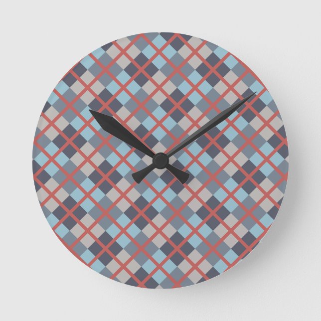 Reloj Redondo Mediano Truco Azul Gris Algodón Naranja Patrón rojo (Anverso)