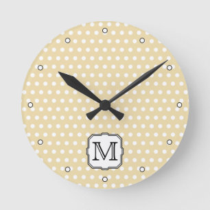 Reloj Redondo Mediano Tu carta. Monograma personalizado. Punto de Polka 