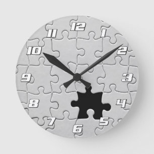 Reloj Redondo Mediano Tú Me Completas Romántico Rompecabezas Blanco y Ne