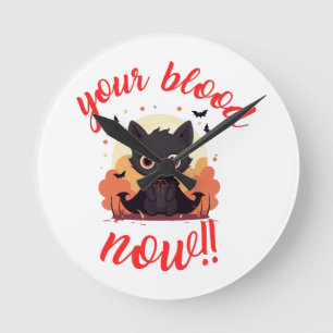 Reloj Redondo Mediano ¡TU SANGRE AHORA!! - Gatito vampiro