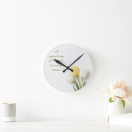 Reloj Redondo Mediano Tulipán Blanco e Inspirador Amarillo