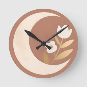 Reloj Redondo Mediano Tulipán Floral Minimalista Luna Creciente