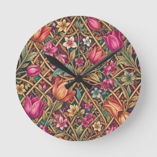 Reloj Redondo Mediano Tulipán floral rosa ornamentado estilo William Mor