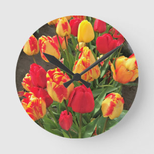 Reloj Redondo Mediano Tulipanes amarillos y rojos