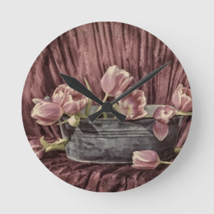 Reloj Redondo Mediano Tulipanes antiguos