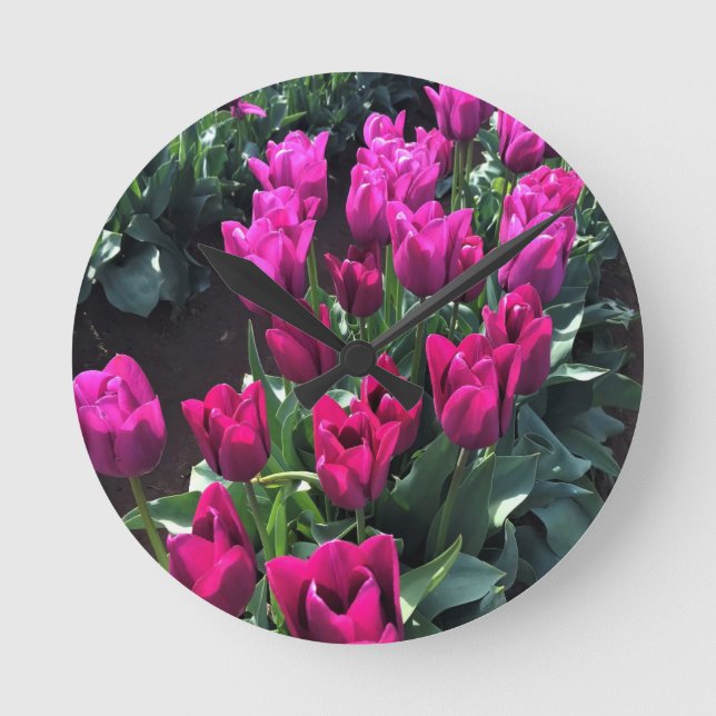 Reloj Redondo Mediano Tulipanes con bandera morada, Oregón (Anverso)