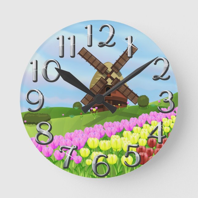 Reloj Redondo Mediano Tulipanes de Holanda (Anverso)