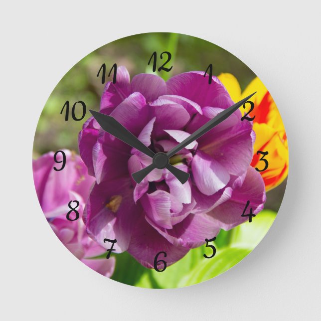 Reloj Redondo Mediano Tulipanes de Lilac en un día soleado (Anverso)