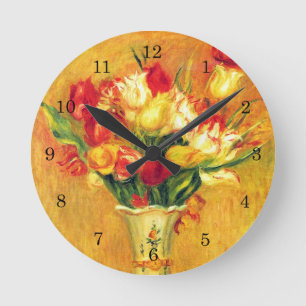 Reloj Redondo Mediano Tulipanes de Pierre Renoir, arte del impresionismo
