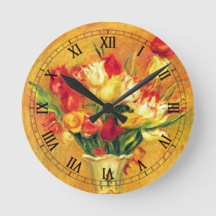 Reloj Redondo Mediano Tulipanes de Pierre Renoir, Arte Impresionista Vin