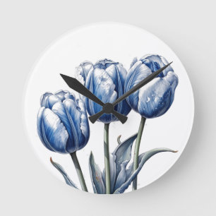Reloj Redondo Mediano Tulipanes en azul de Delft