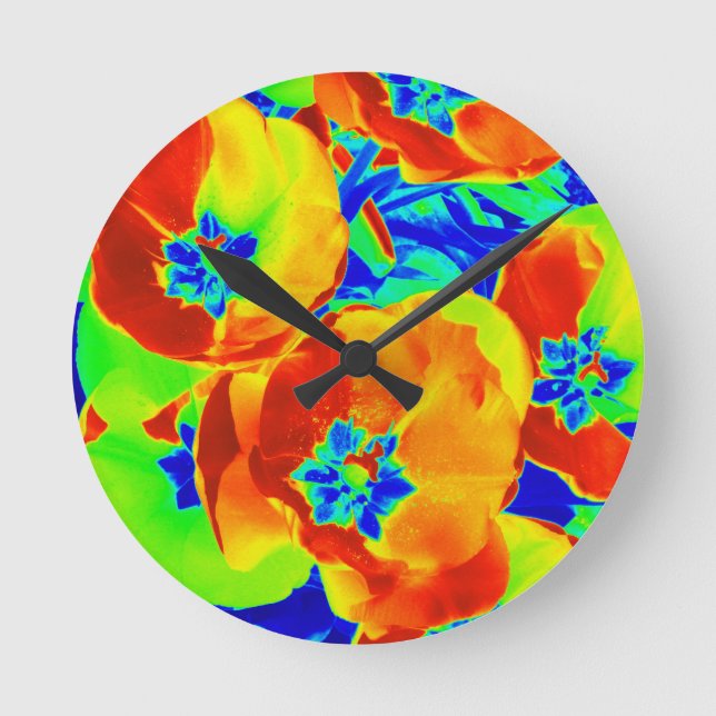 Reloj Redondo Mediano tulipanes fluorescentes (Anverso)